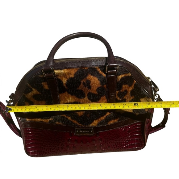 Brahmin Hudson Satchel Leopard Calf Hair Wine Granada Rare Read - Picture 15 of 16